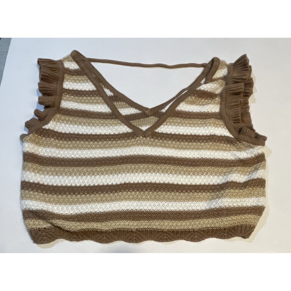 Women's 2-piece Outfit Madden NYC Size L/XL Crochet Striped Sleeveless Y2K Boho - Picture 2 of 12